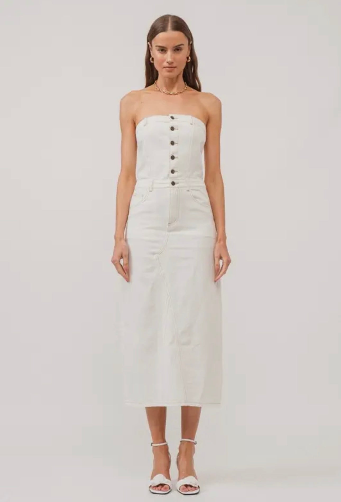ellison denim midi dress Material:Lace Asymmetrical Waist Dress – inspired detailing with everyday style:maternity friendly
