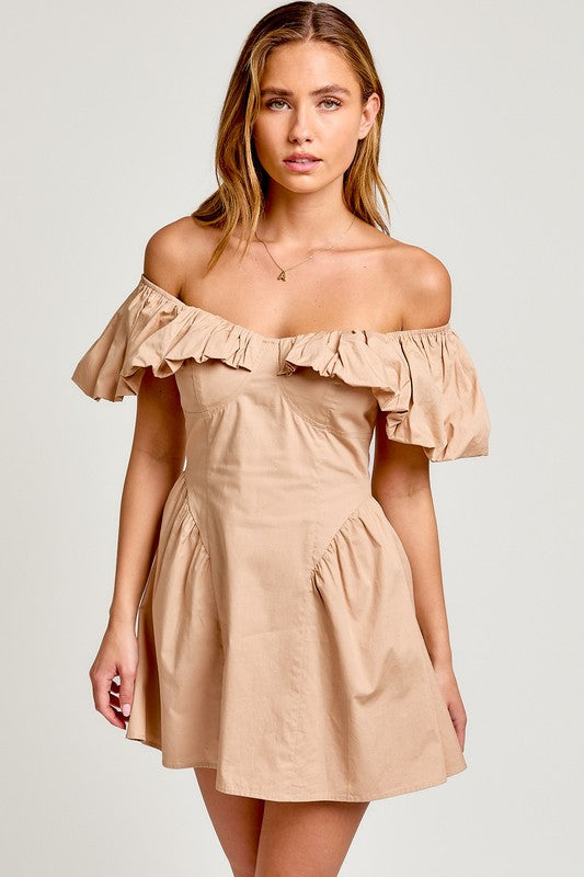 Puff Neck Off The Shoulder Mini Dress