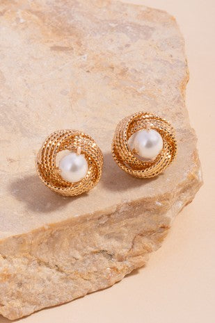 Pearl Knot Stud Earrings