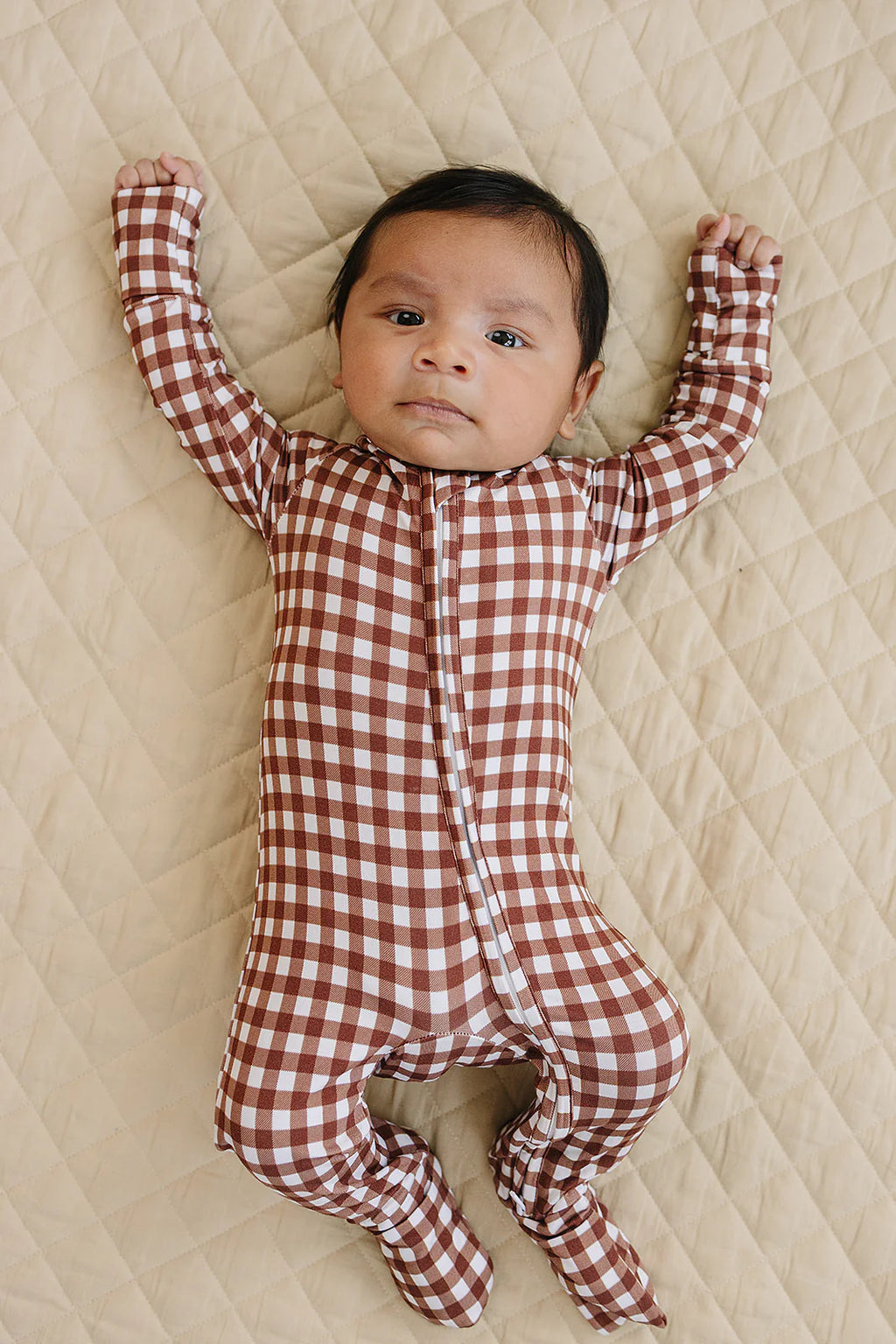 Bamboo Zip Romper - Chocolate Gingham