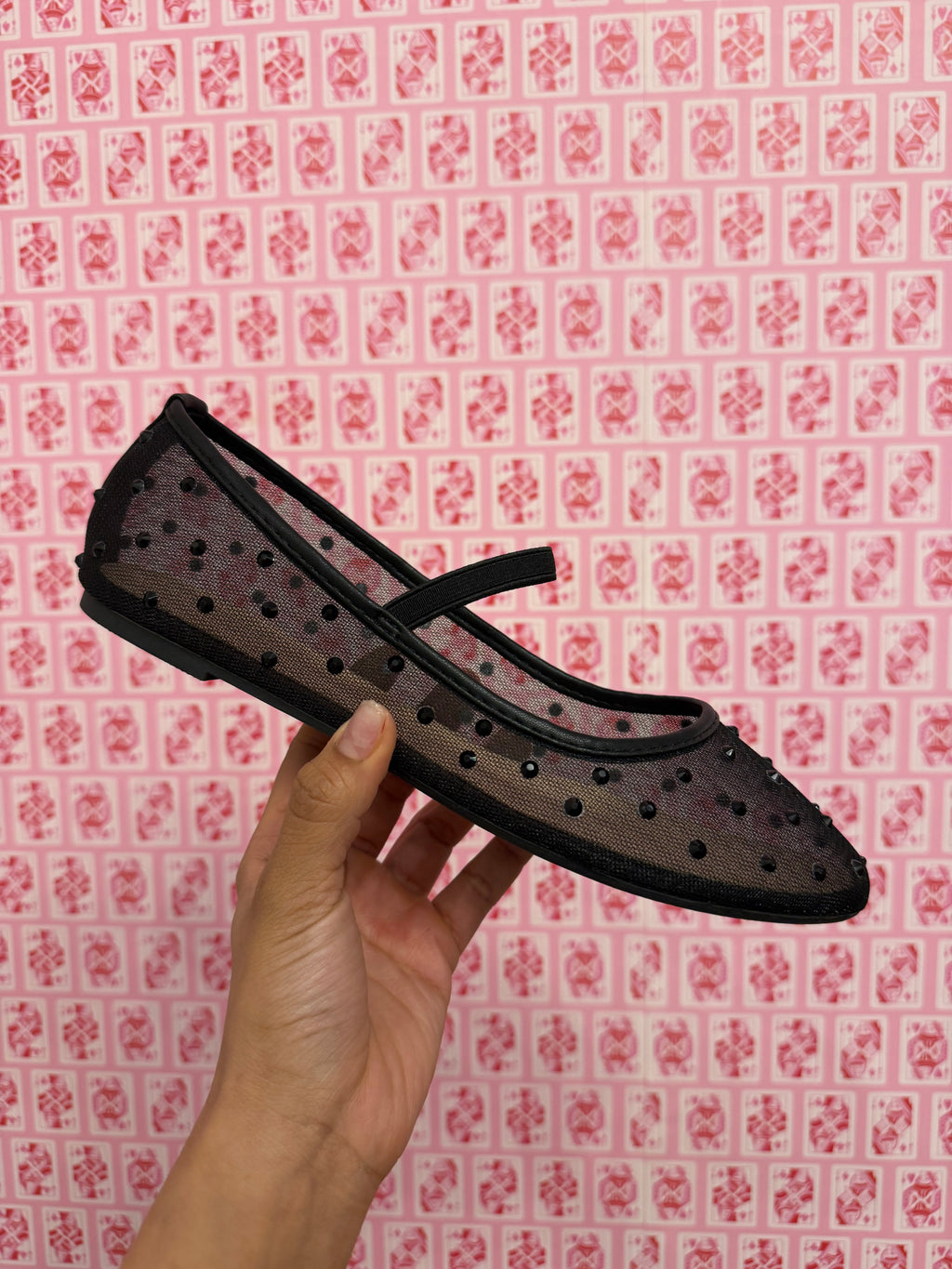 Mesh Rhinestone Flats - Black