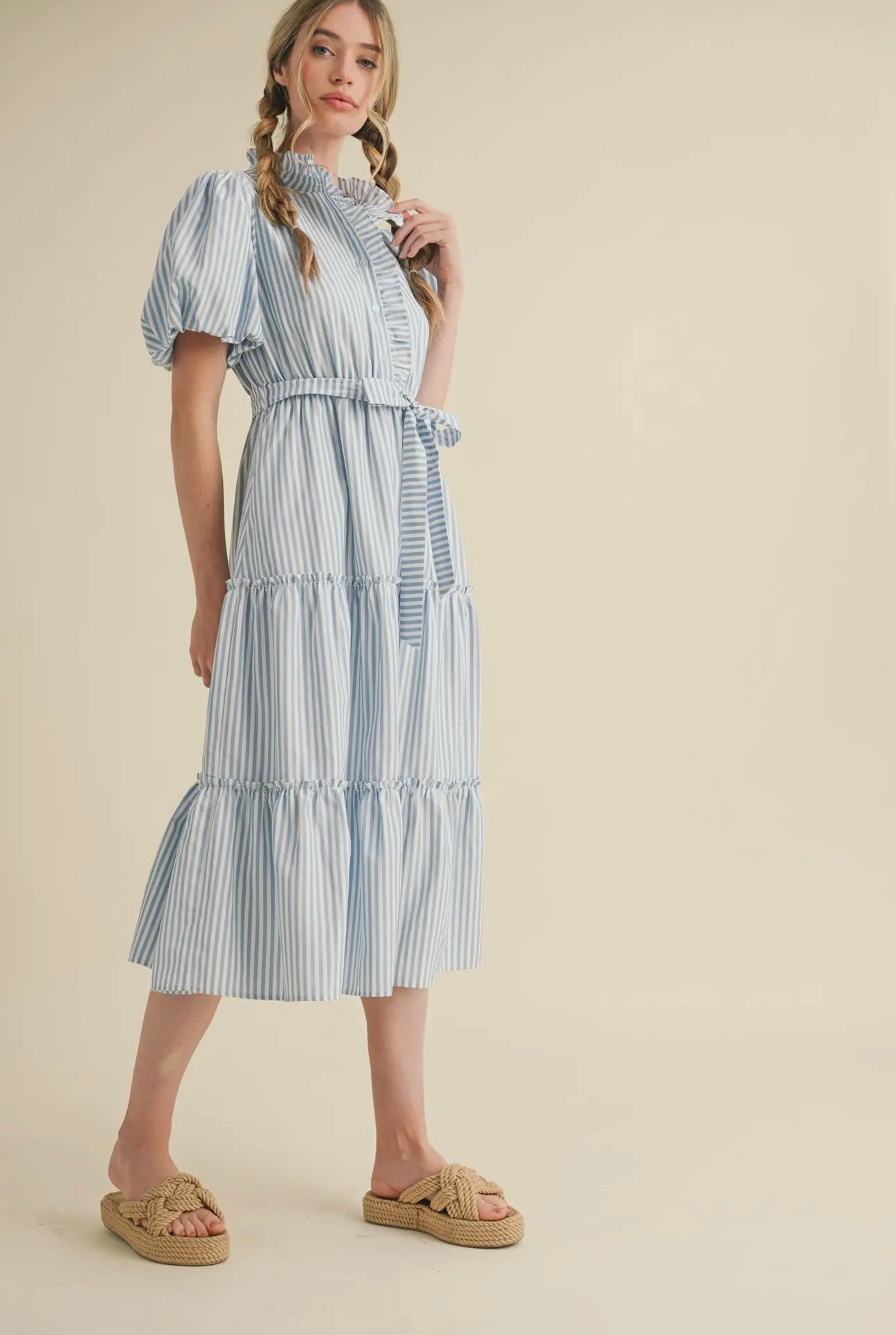 Blue Striped Midi Dress