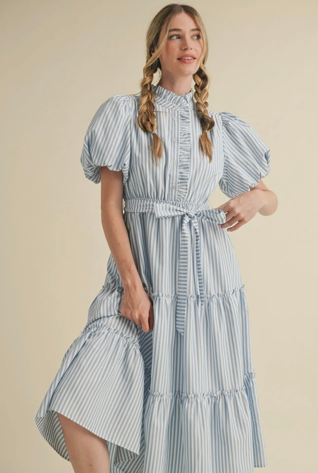 Blue Striped Midi Dress