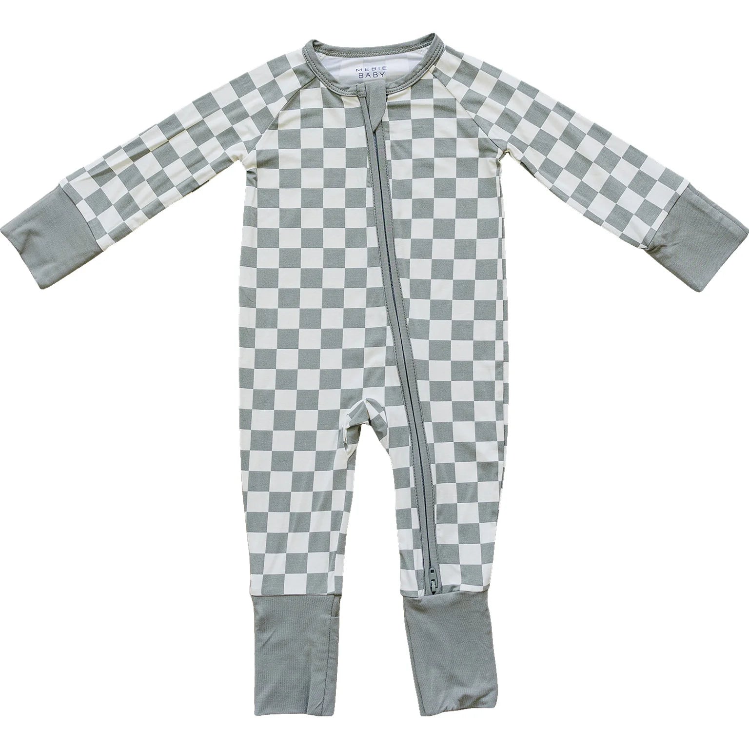 Bamboo Zip Romper - Light Green Checkered