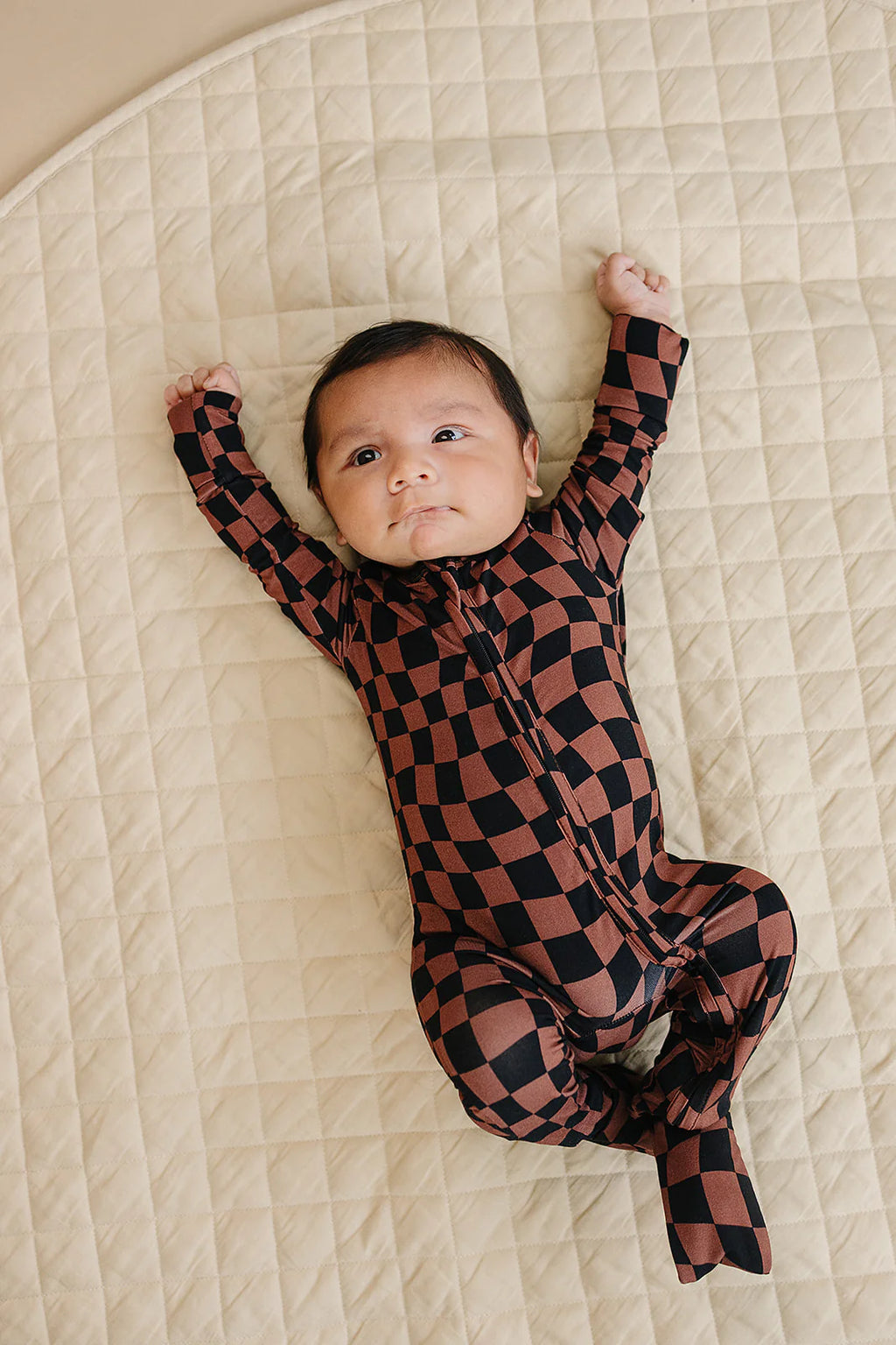 Bamboo Zip Romper - Chocolate Wavy Checkered