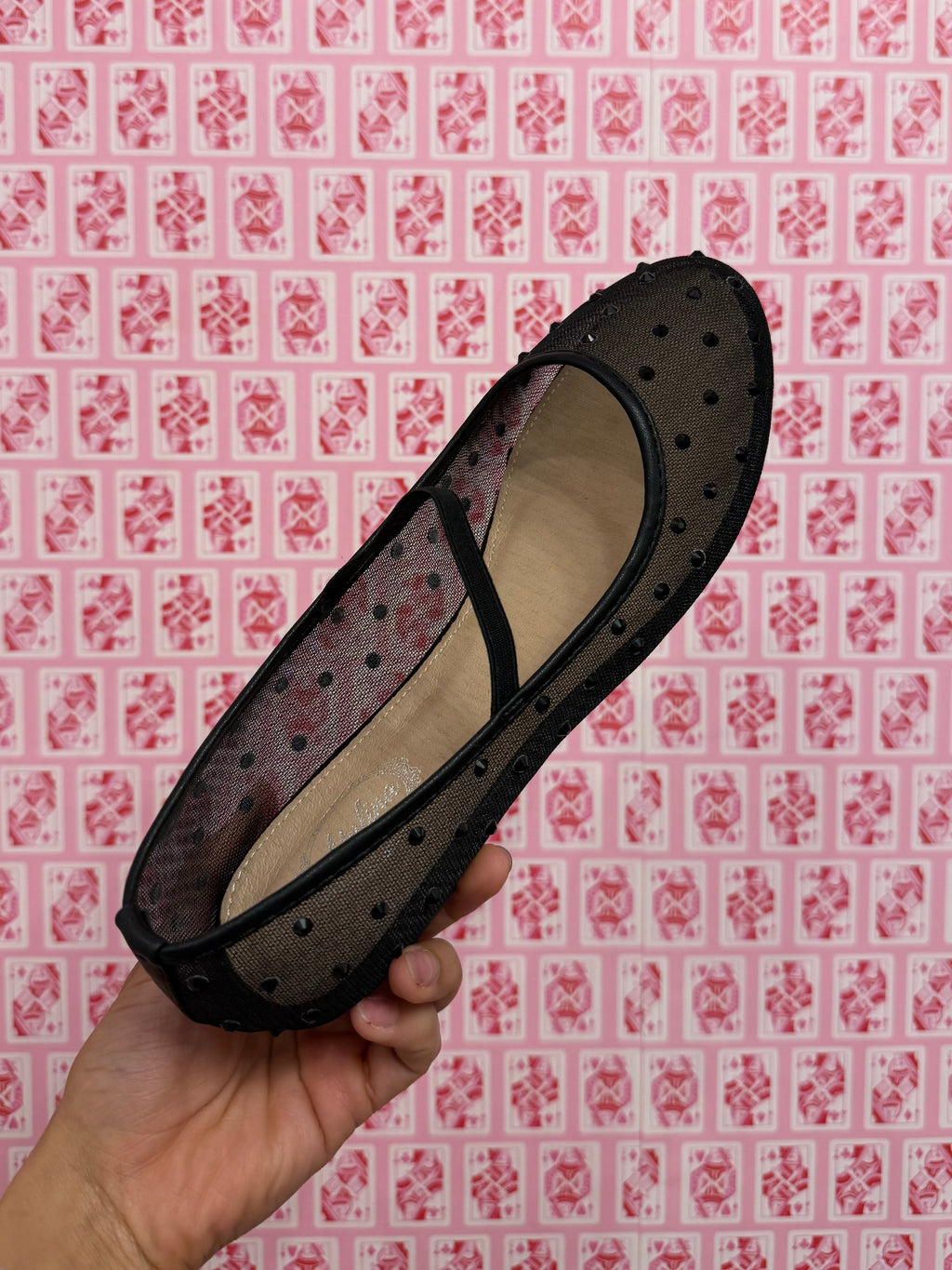 Mesh Rhinestone Flats - Black