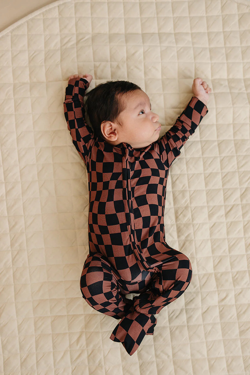 Bamboo Zip Romper - Chocolate Wavy Checkered