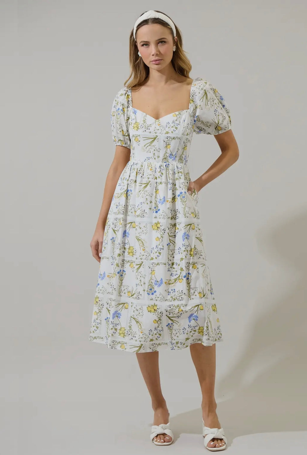 Cecily Floral Puff Sleeve Midi Dress
