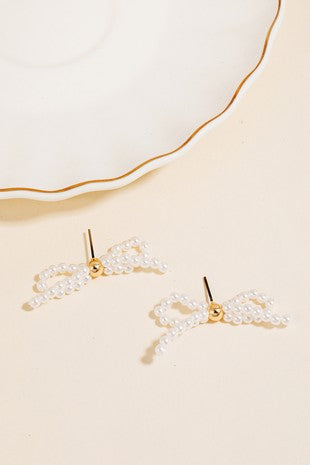 Pearl Ribbon Bow Earrings