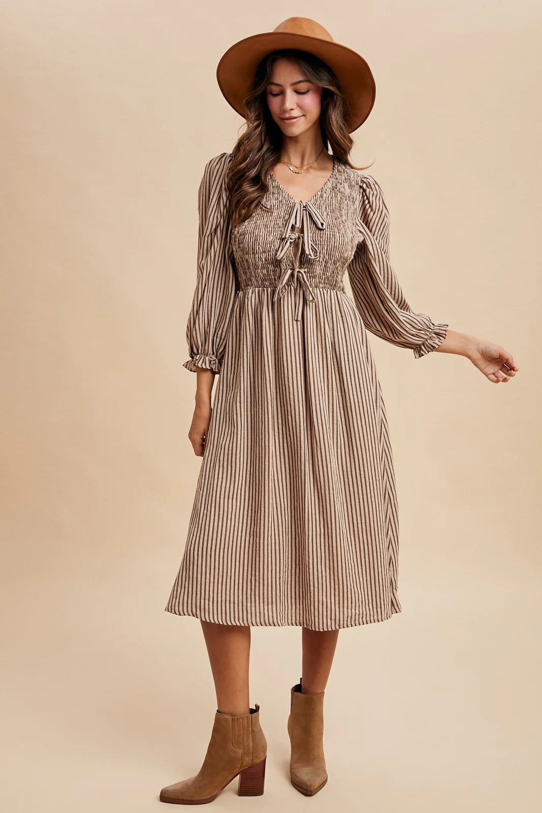 Mocha Striped Midi Dress