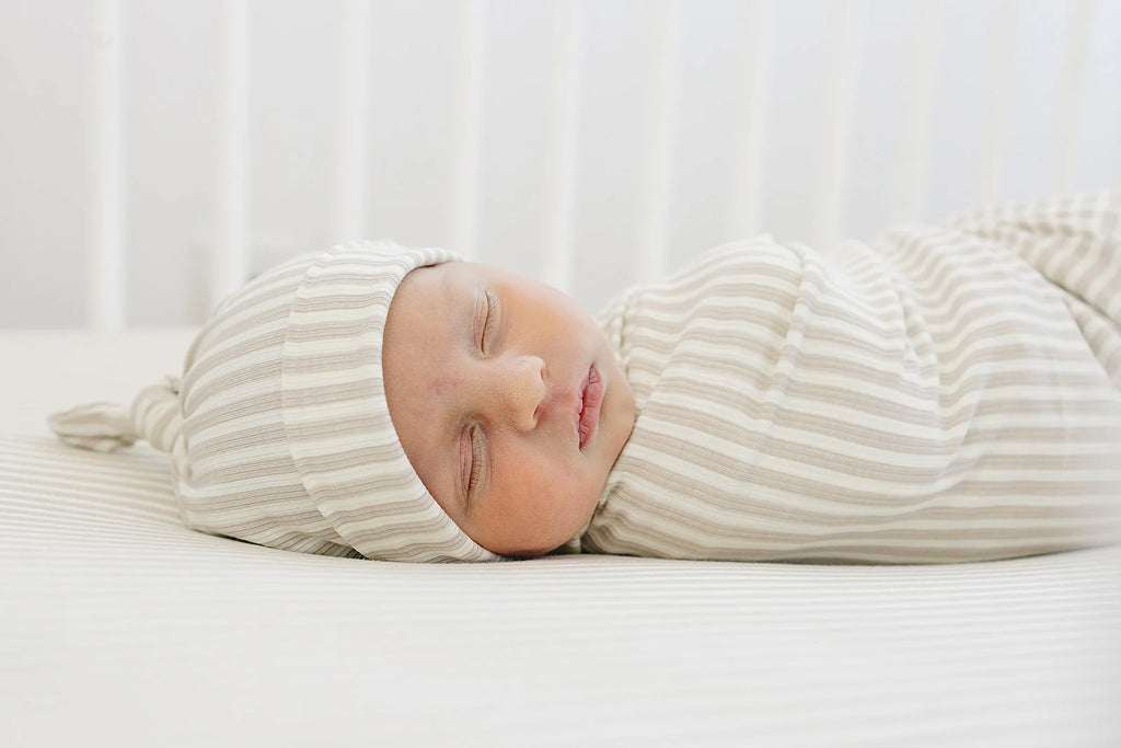 Newborn Bamboo Knot Hat - Taupe Stripe