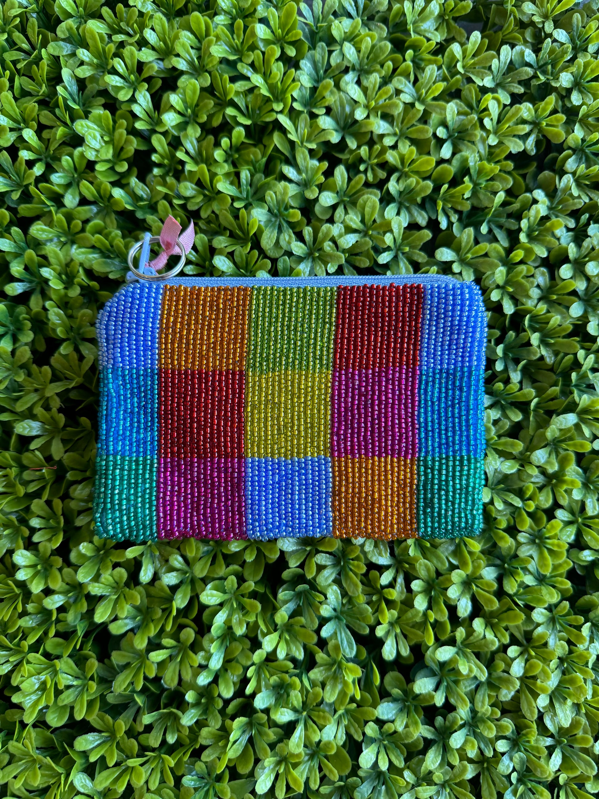 Checkered Beaded Coin Purse