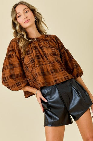 Corduroy Plaid Top