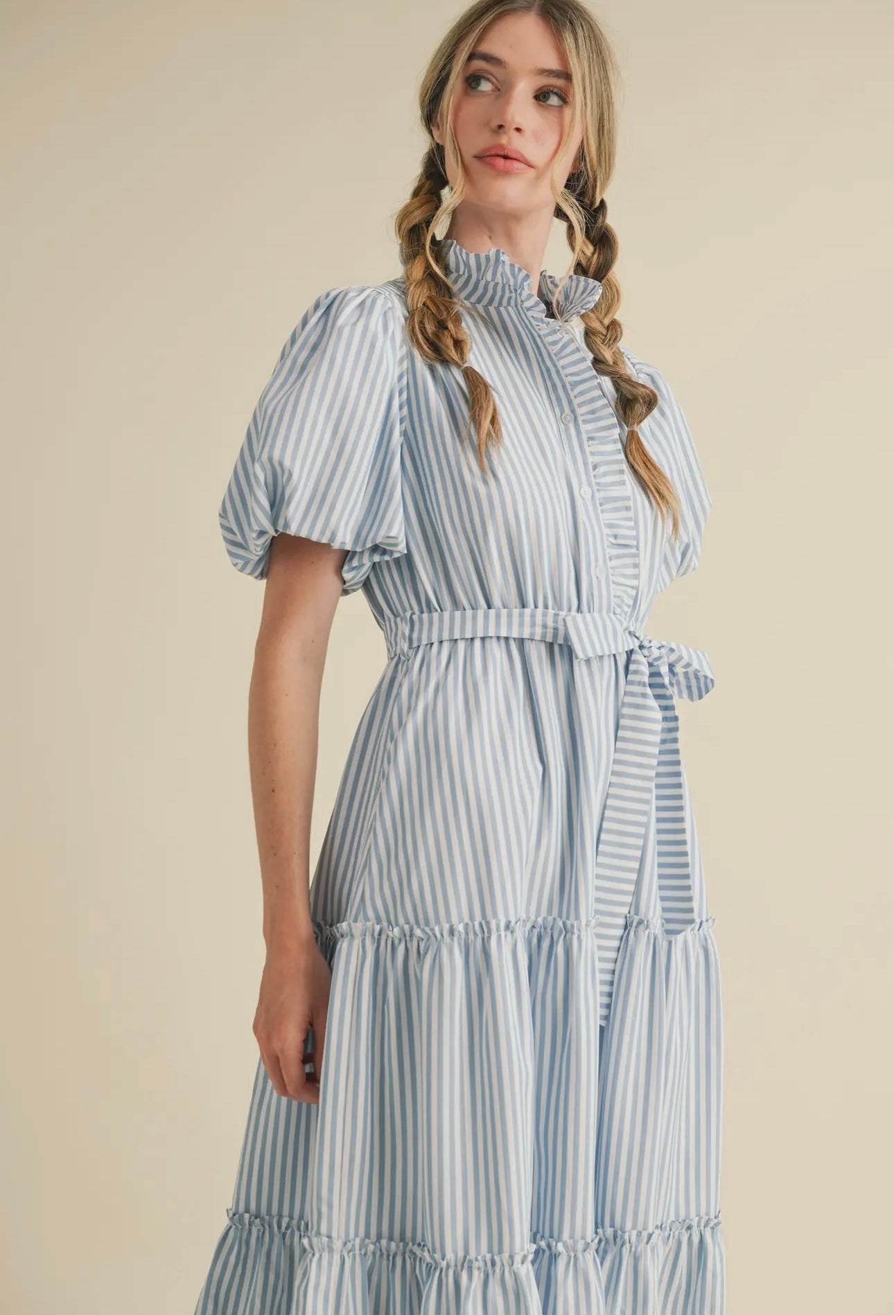 Blue Striped Midi Dress