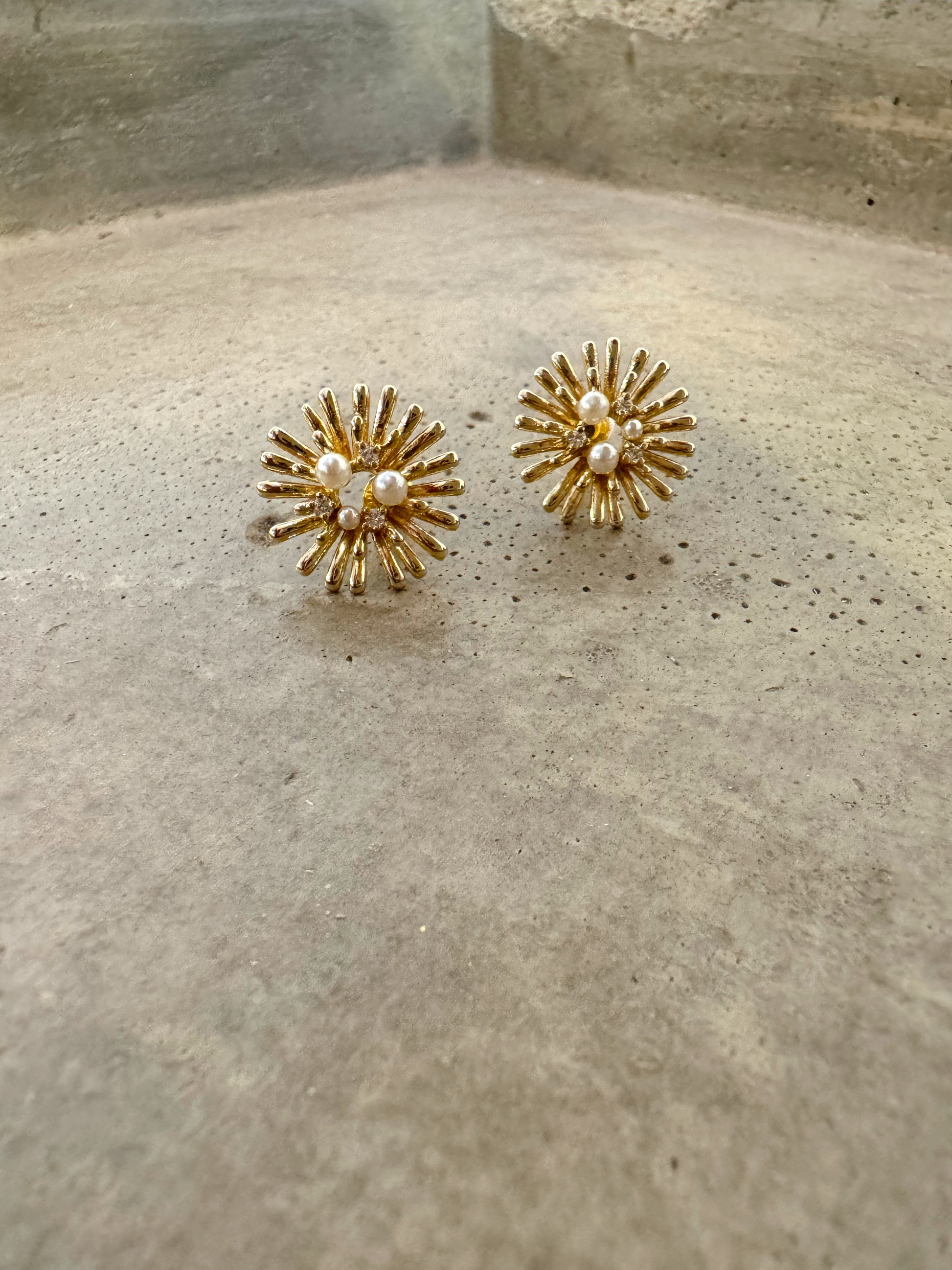 CZ and Pearl Sunburst Stud Earrings