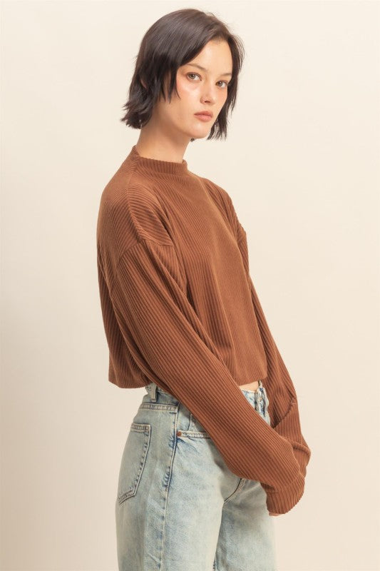 Claire Ribbed Mock Neck - Chestnut