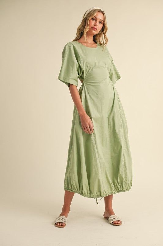 Drawstring Open Back Midi Dress