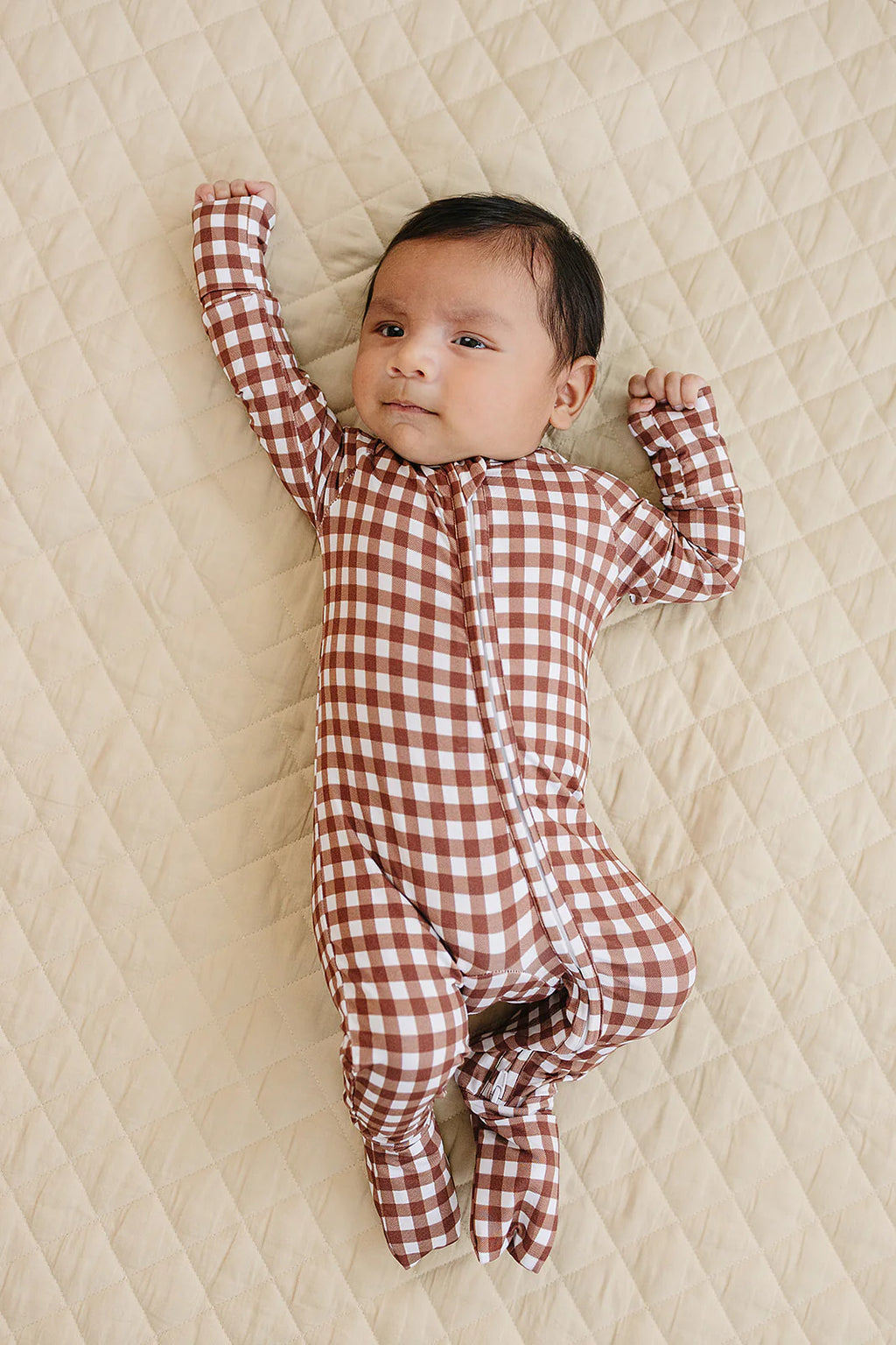 Bamboo Zip Romper - Chocolate Gingham