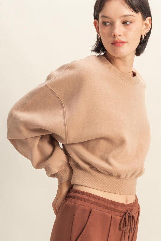 Amanda Cropped Sweatshirt - Dark Taupe
