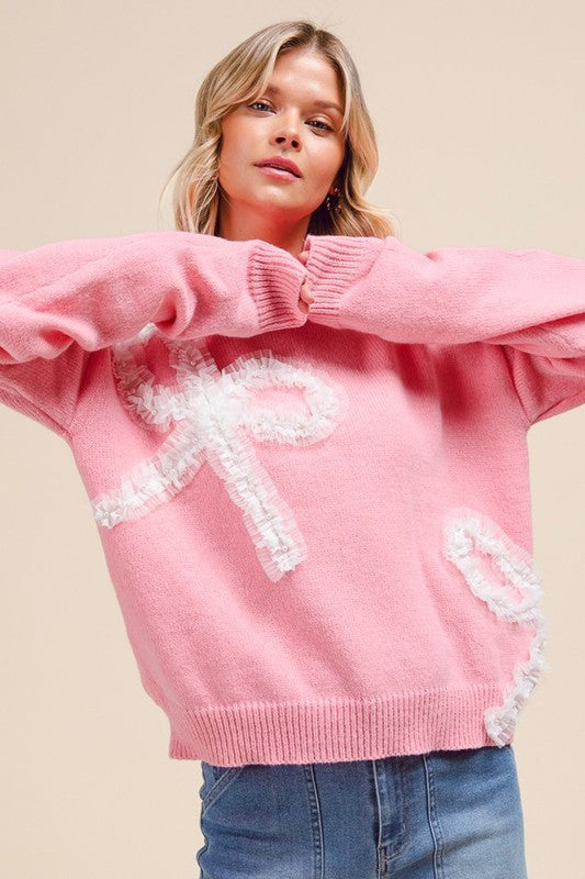 Ribbon ruffled trim sweater