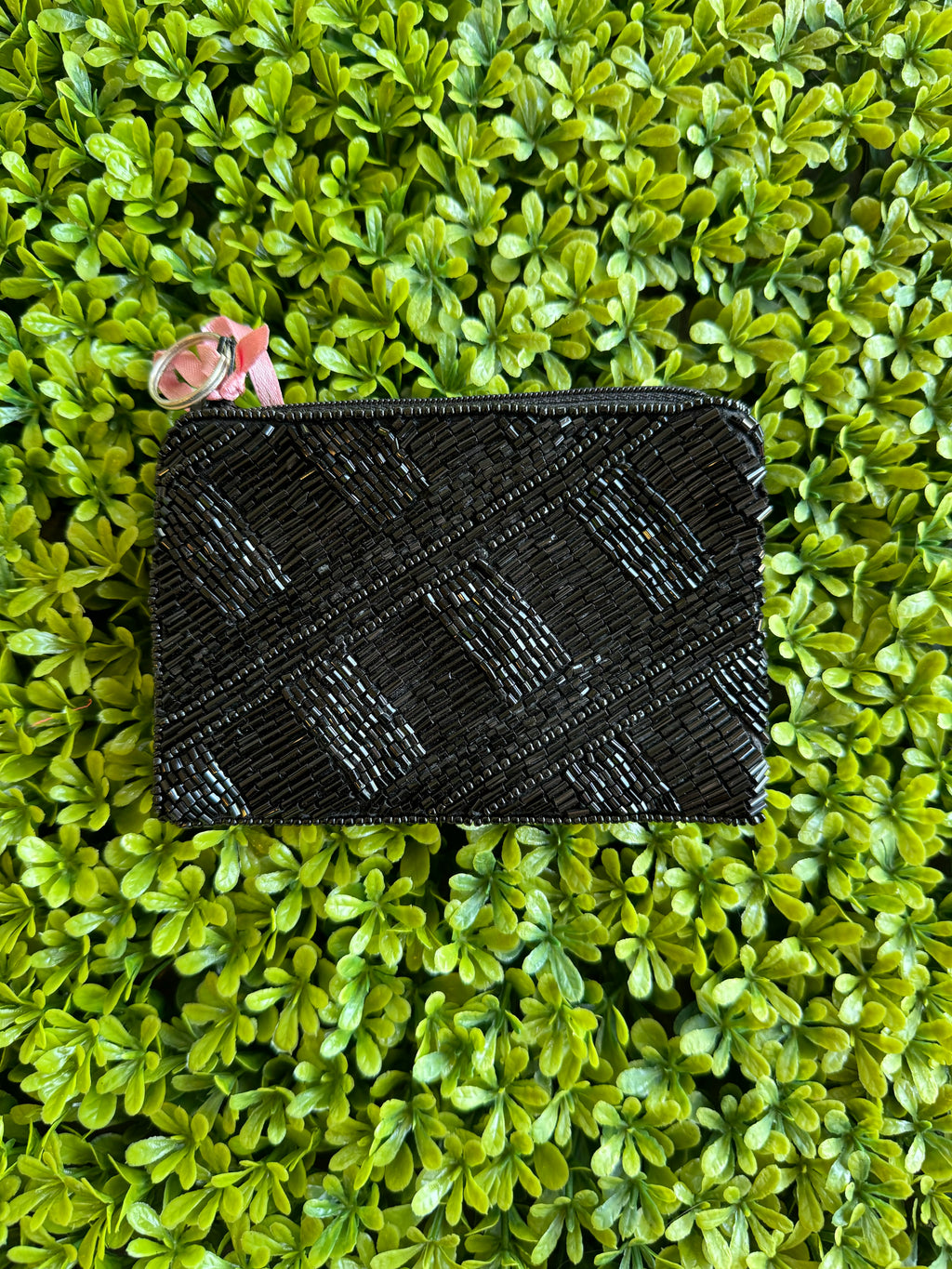 Black Crossed Beaded Coin Purse