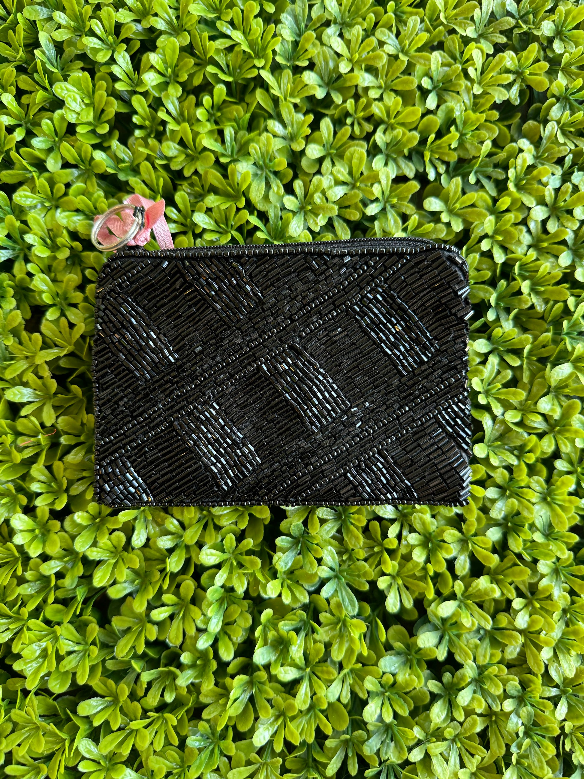 Black Crossed Beaded Coin Purse