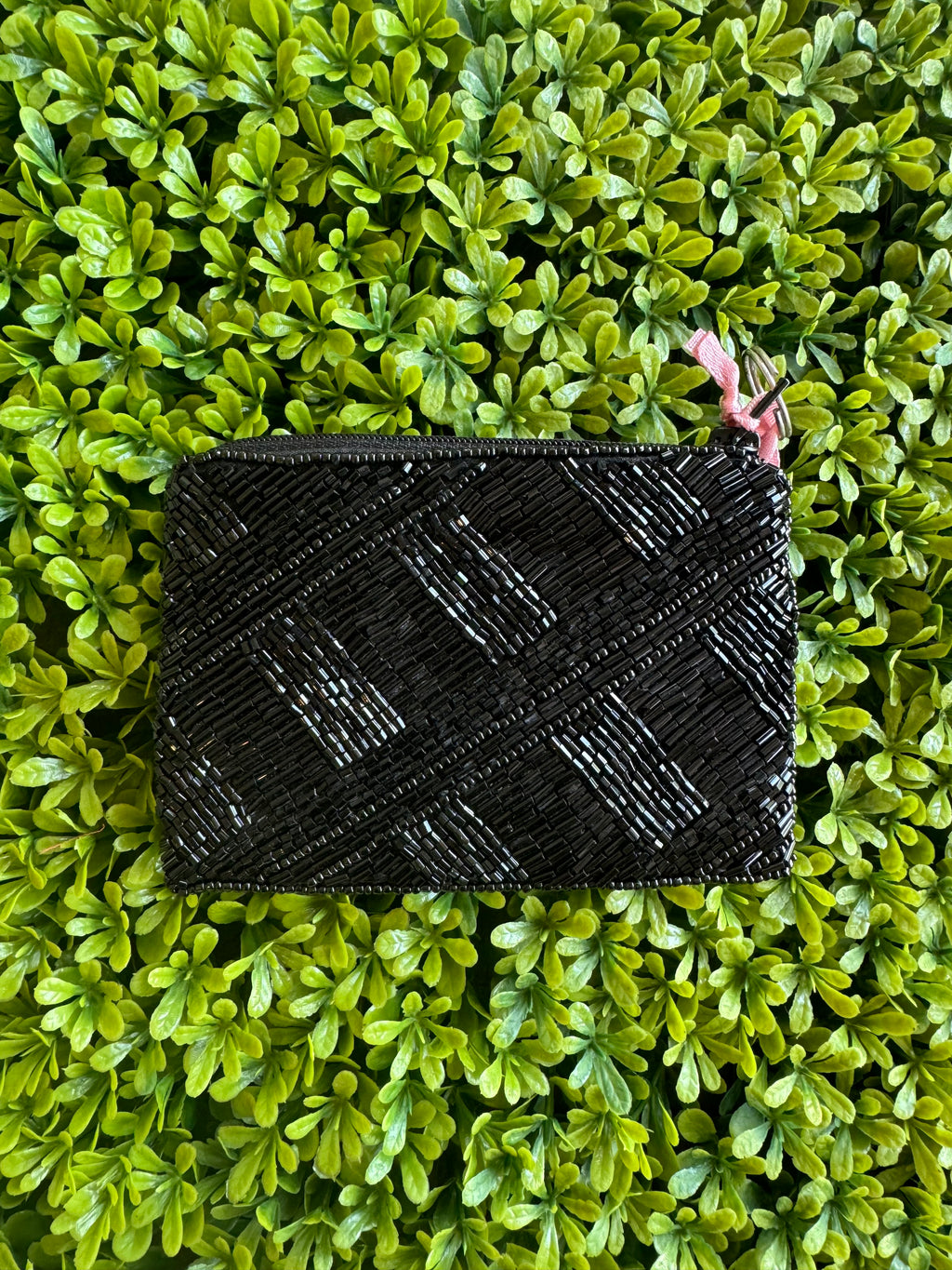 Black Crossed Beaded Coin Purse