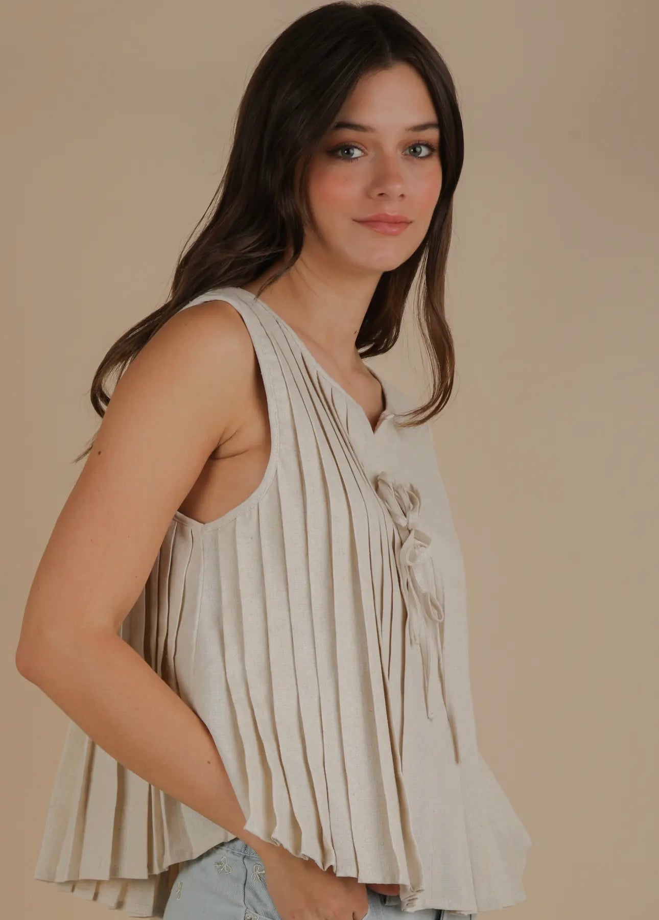 Basic Pleated Blouse - Oat