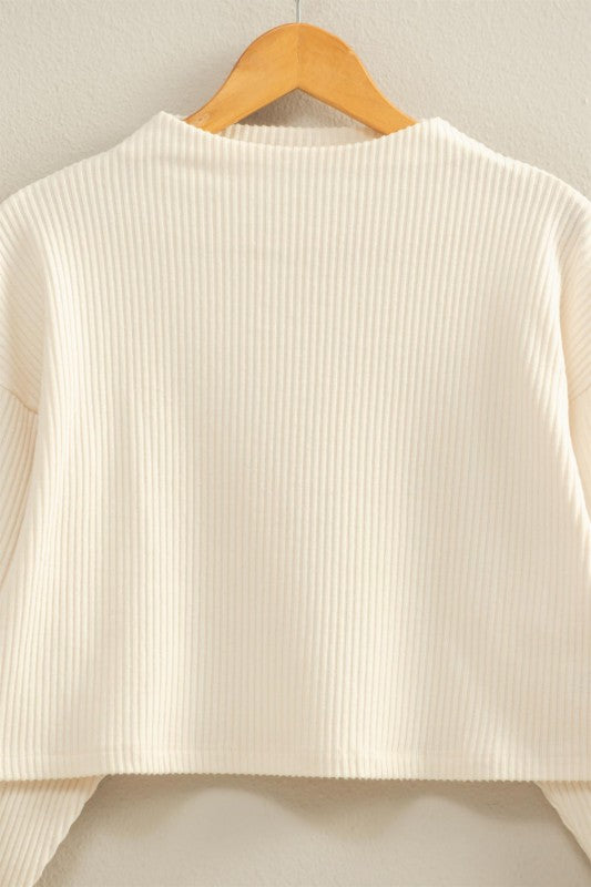 Claire Ribbed Mock Neck - Whip Cream