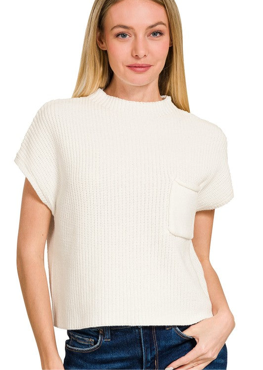 Mock Neck Cropped Sweater Top - Ivory