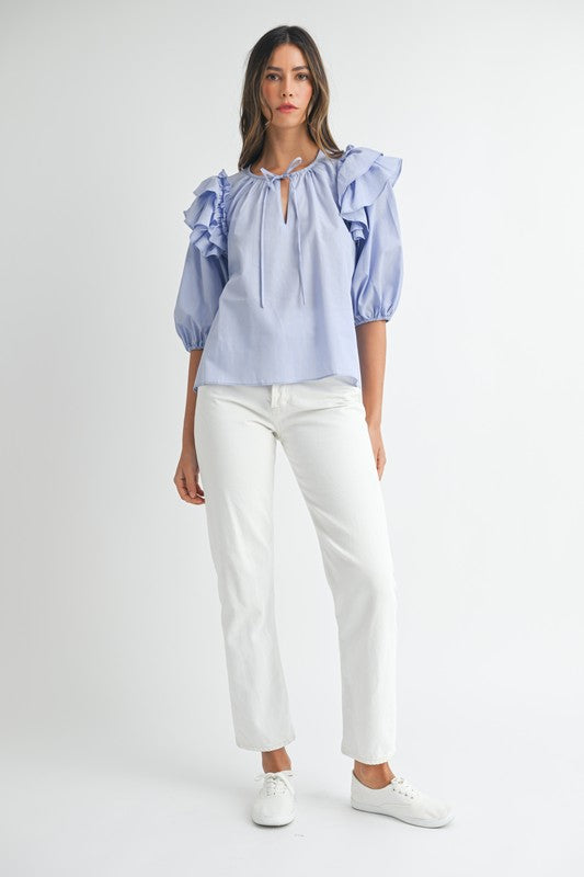 Kaylee Ruffle Sleeve Striped Blouse