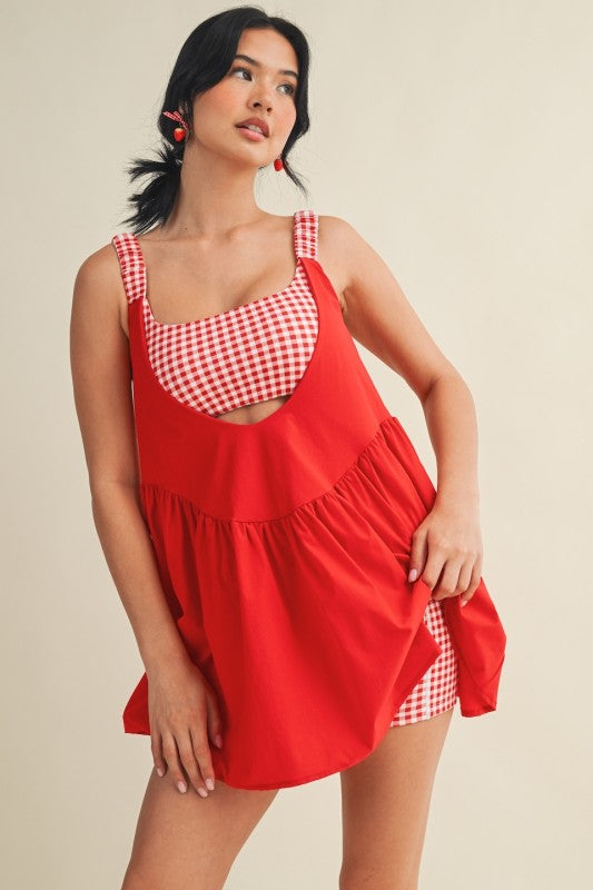 Gingham Days Activewear Dress - Red
