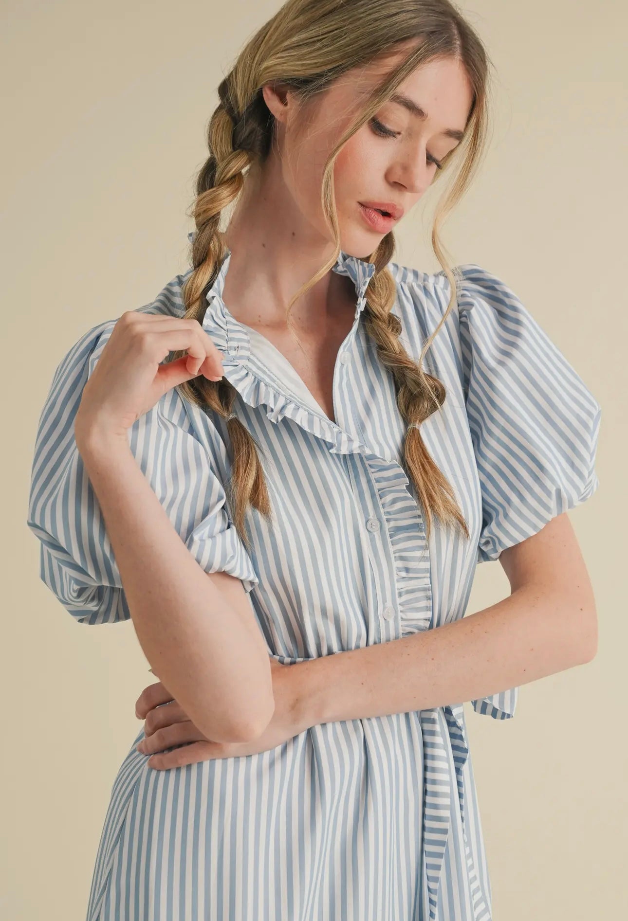 Blue Striped Midi Dress
