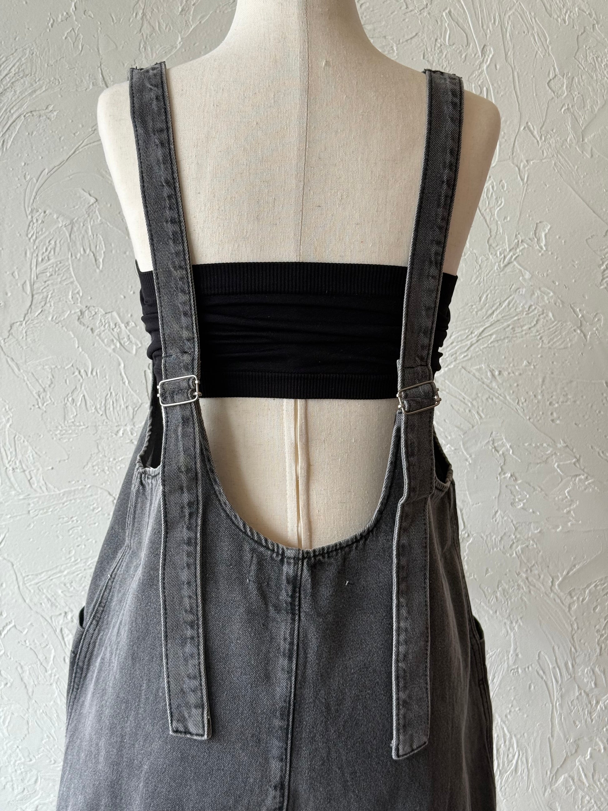 Black Denim Overall Romper