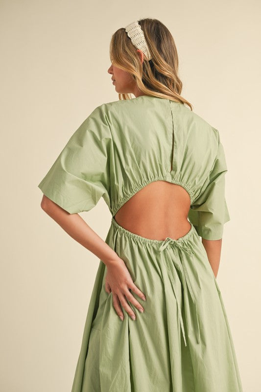 Drawstring Open Back Midi Dress