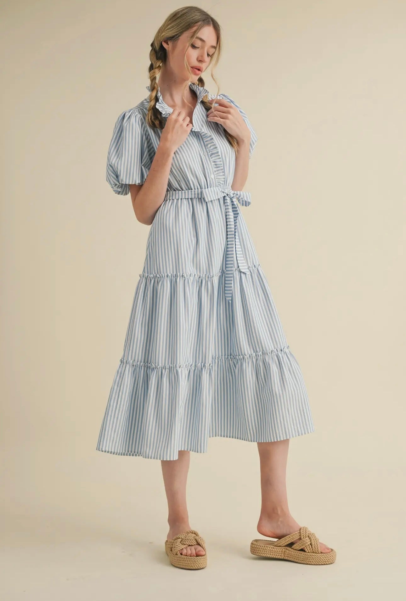 Blue Striped Midi Dress