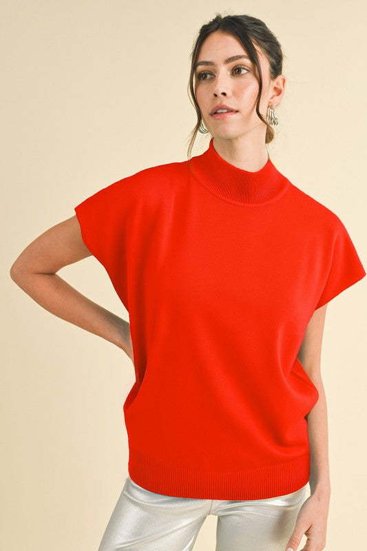 Sarah Mock Neck Sweater - Red