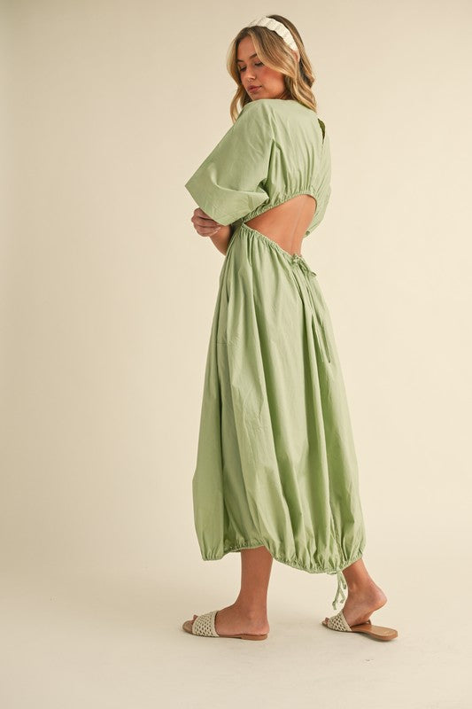 Drawstring Open Back Midi Dress