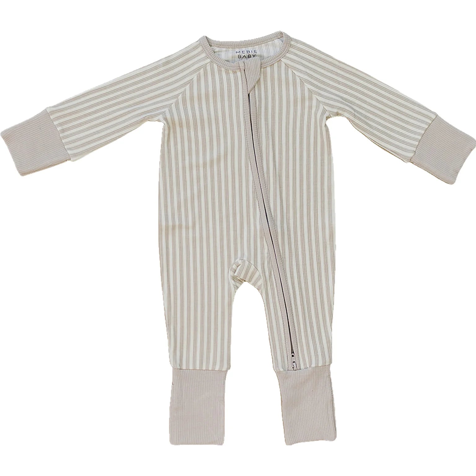 Bamboo Ribbed Zip Romper - Taupe Stripe