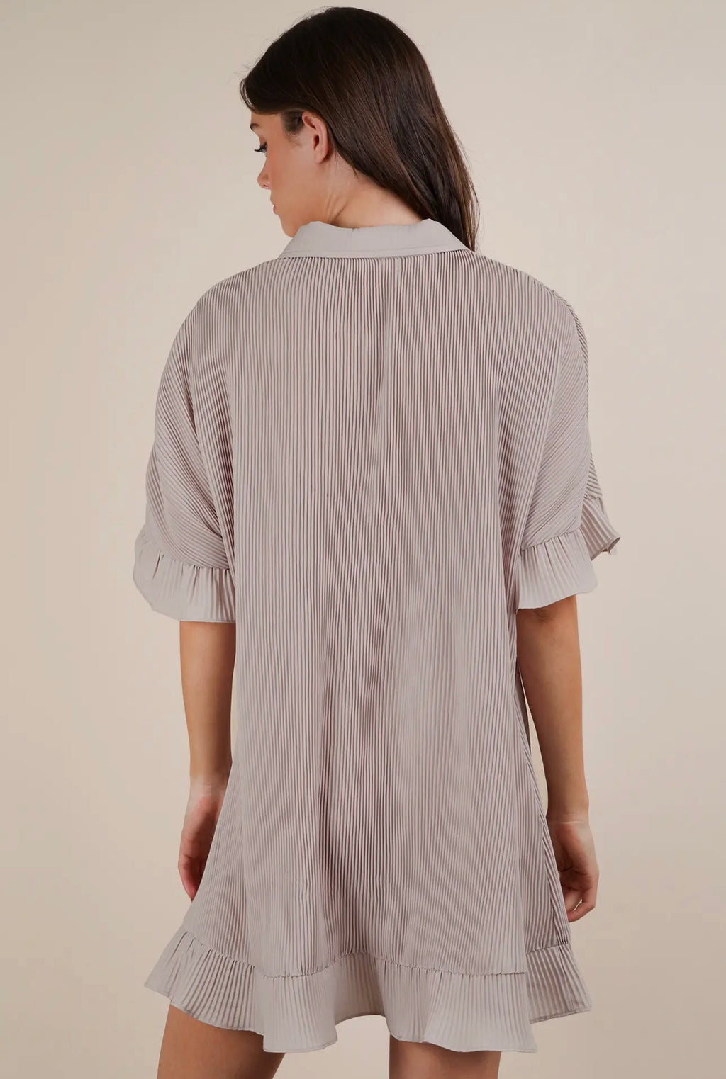Pleated Button Down Dress - Tan