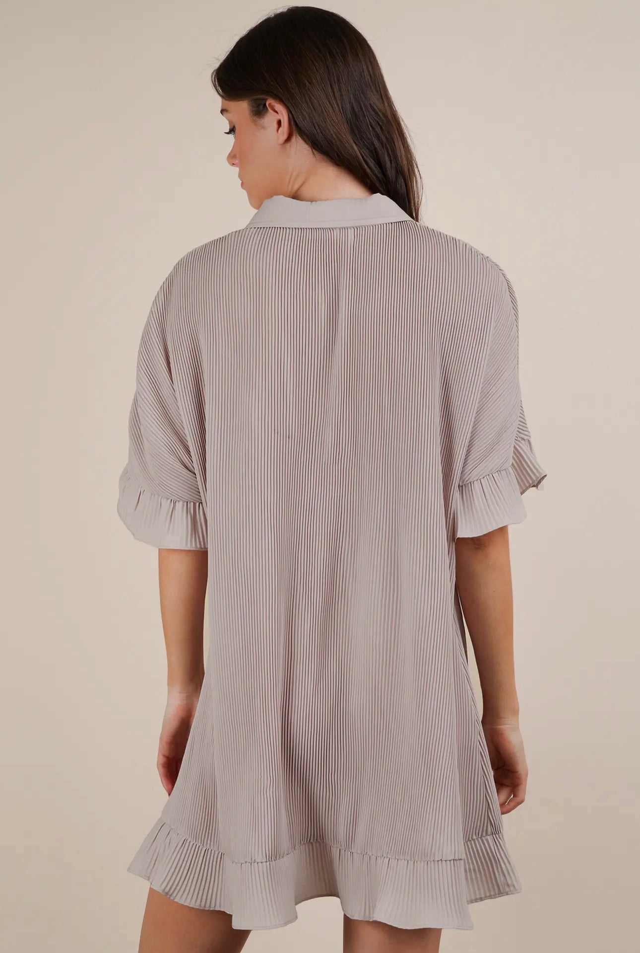 Pleated Button Down Dress - Tan