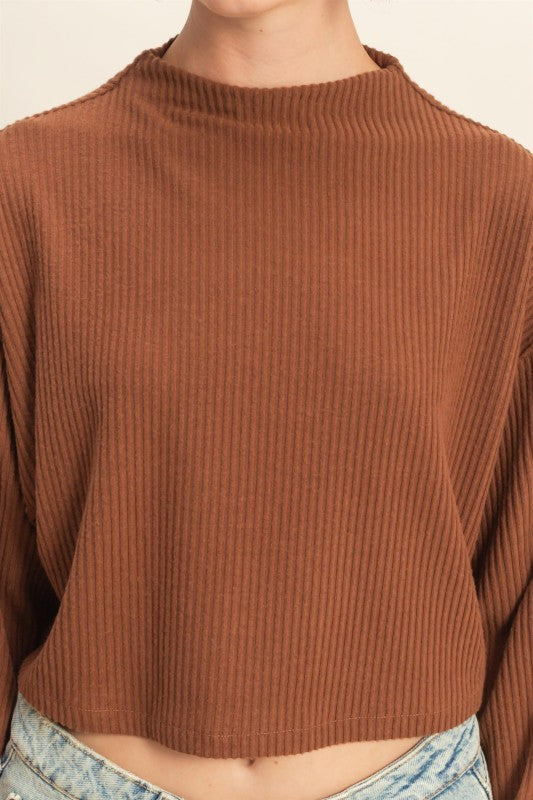 Claire Ribbed Mock Neck - Chestnut