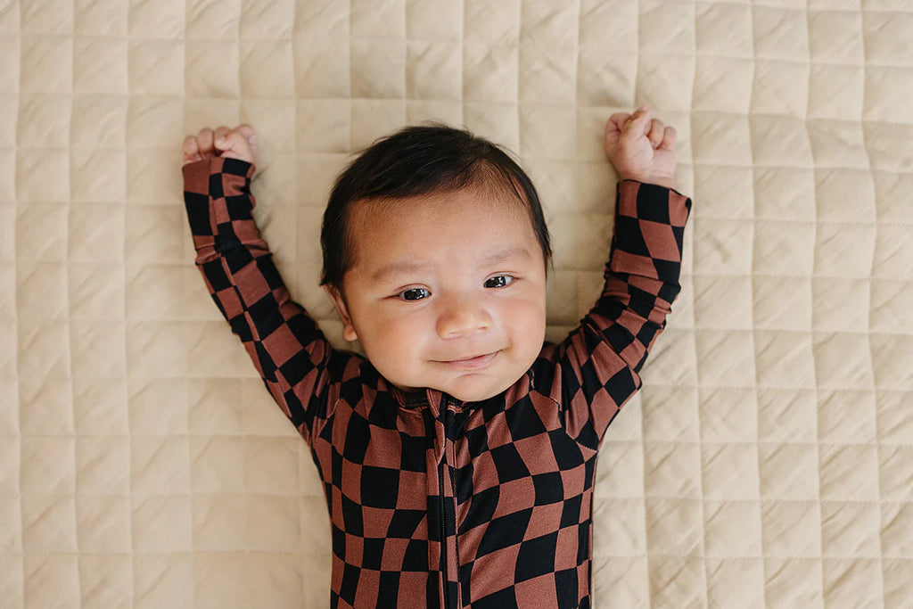 Bamboo Zip Romper - Chocolate Wavy Checkered