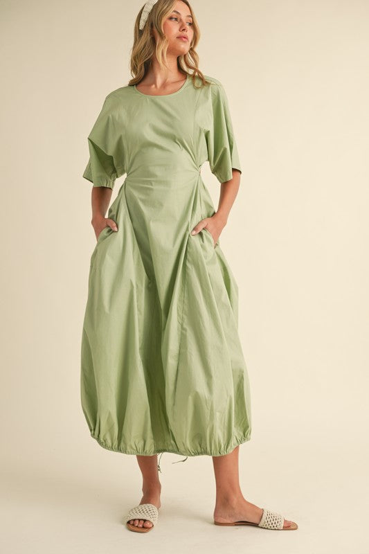 Drawstring Open Back Midi Dress