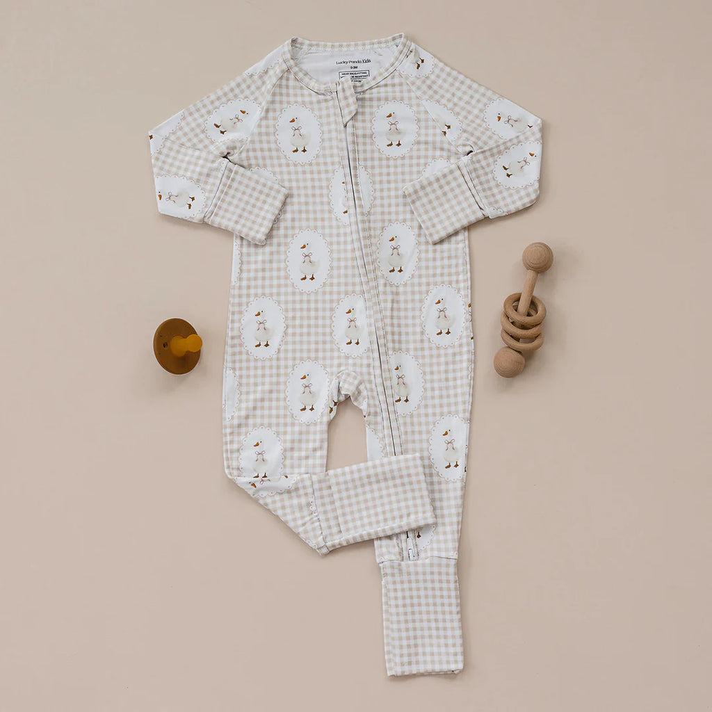 Bamboo Zip Romper - Gingham Goose