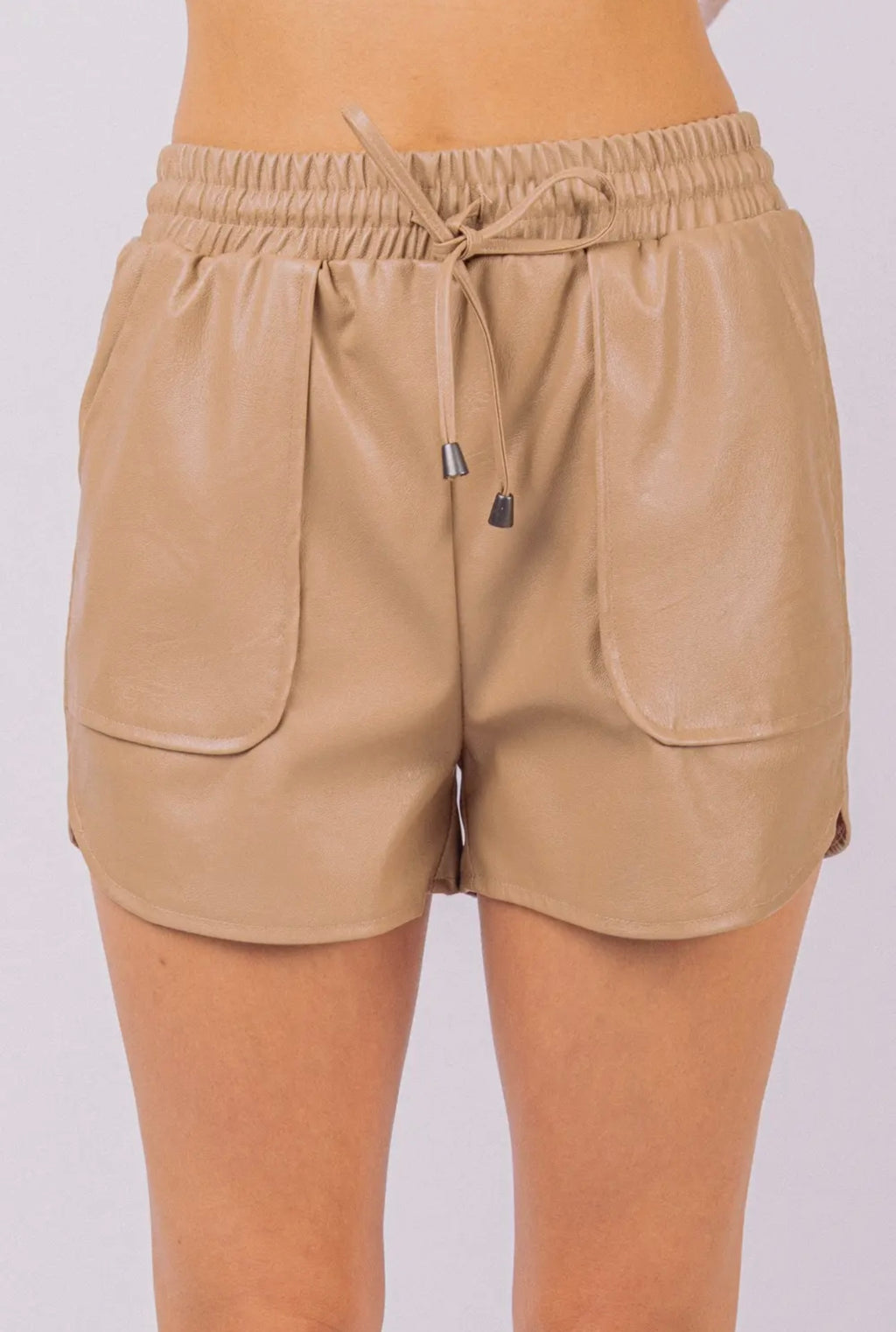 Faux Leather Shorts - Beige