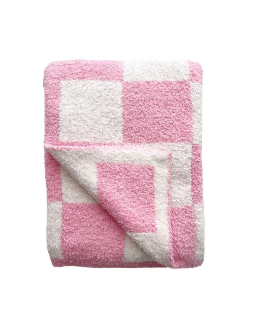 Kids Plush Blanket - Pink Checkered