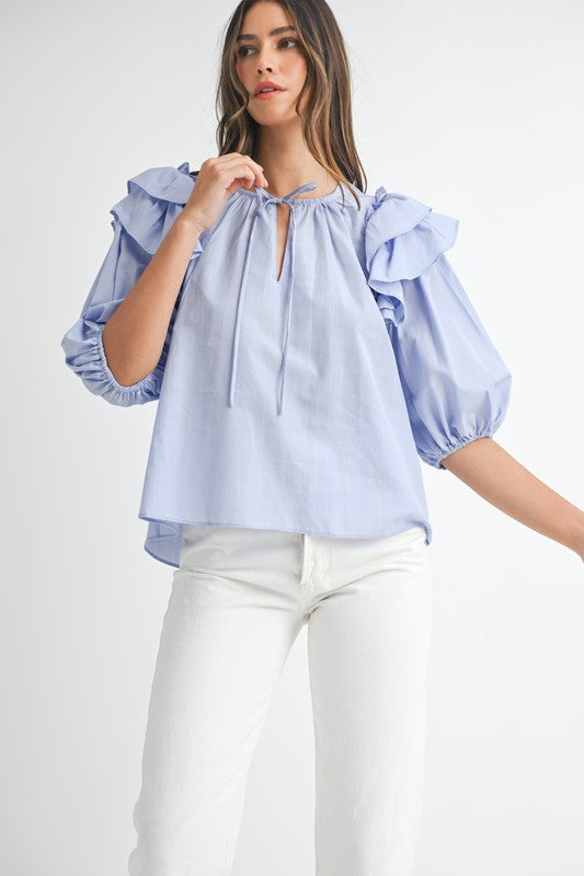 Kaylee Ruffle Sleeve Striped Blouse
