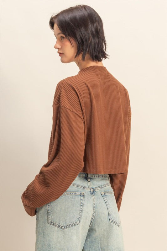 Claire Ribbed Mock Neck - Chestnut