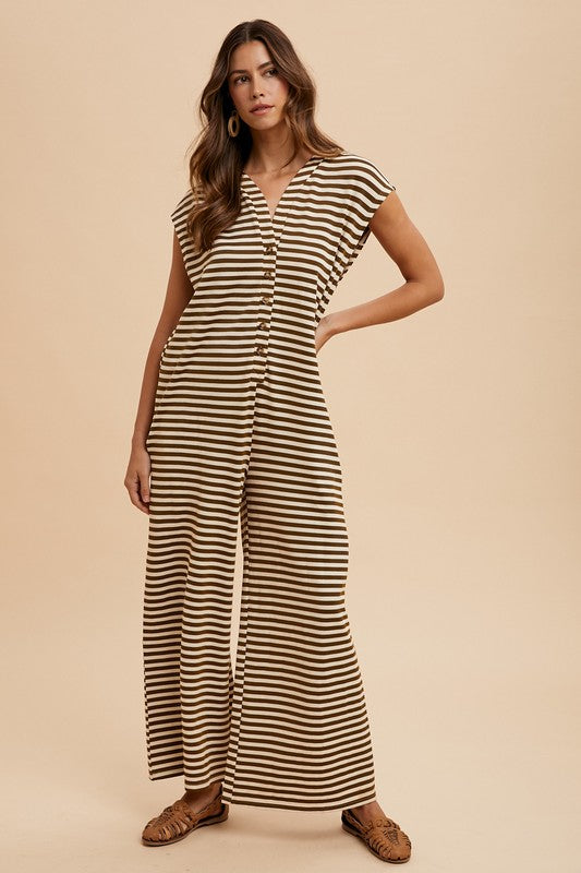 Logan Striped Jumpsuit - Mocha